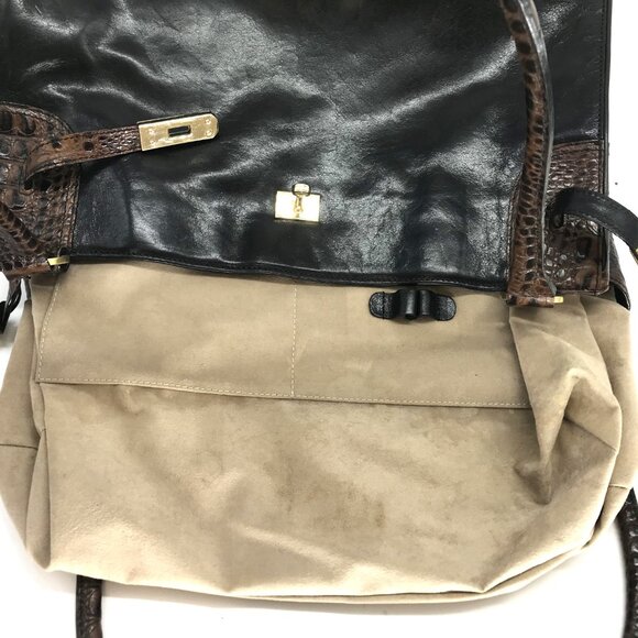 BRAHMIN Shoulder Bag Black & Croc Embossed Brown 9 X 15 - Picture 12 of 14